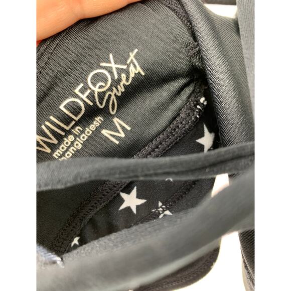 Wildfox Sports Bra Sweat Women's Size M Scattered Star Print Running Black - Picture 5 of 5